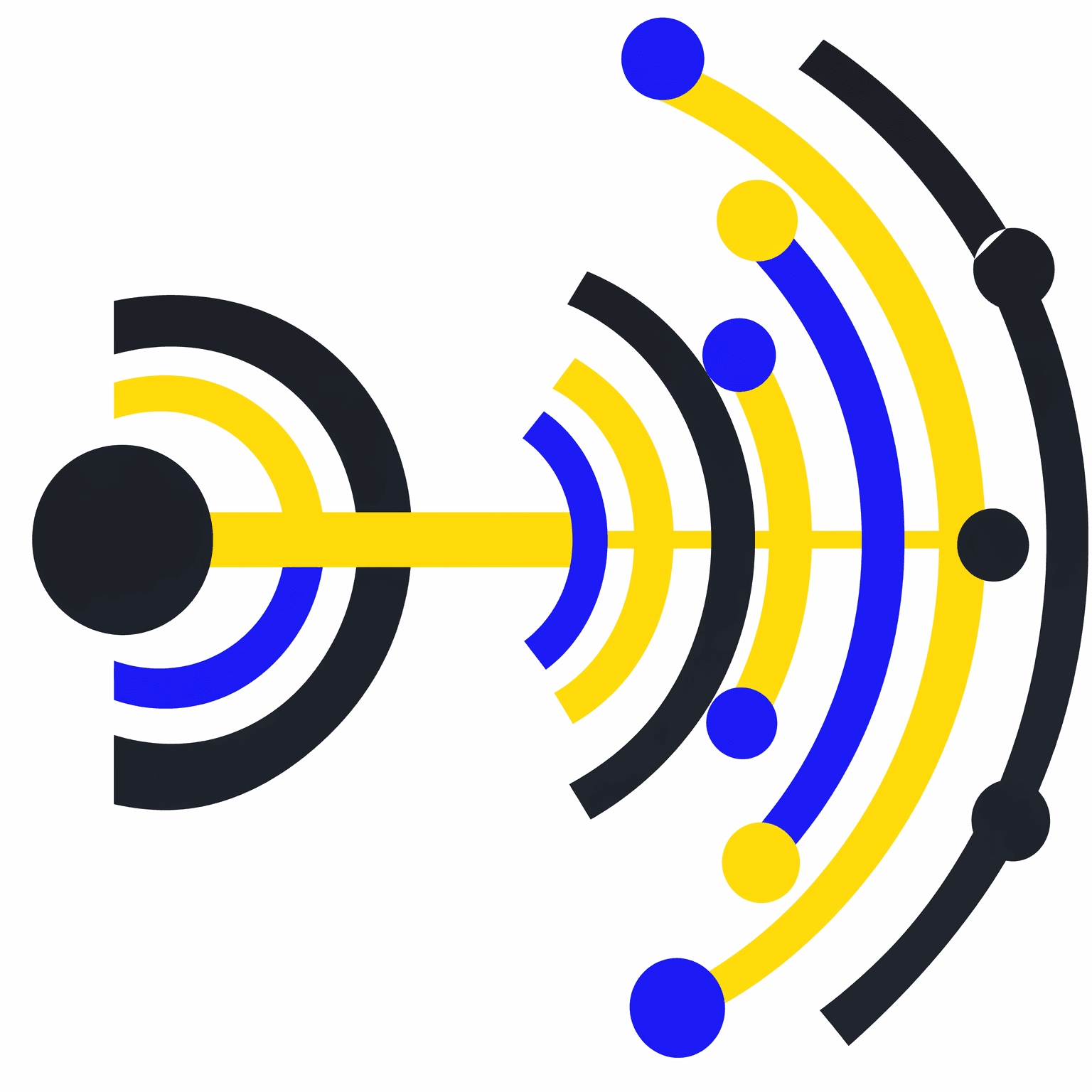 One node at the centre with an audience forming on the rings around it